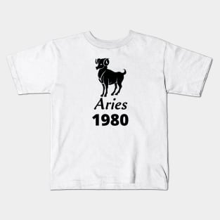 Black Aries Zodiac 1980 Kids T-Shirt